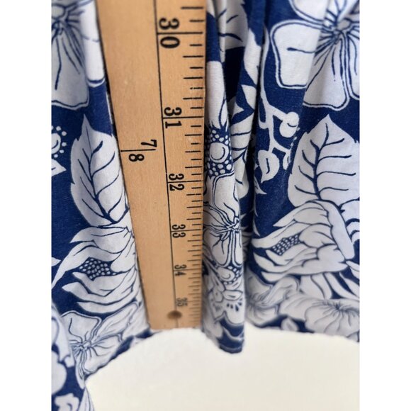 Vintage Simply Basic Blue & White Floral Cotton Midi Dress With Pockets L - Picture 8 of 13